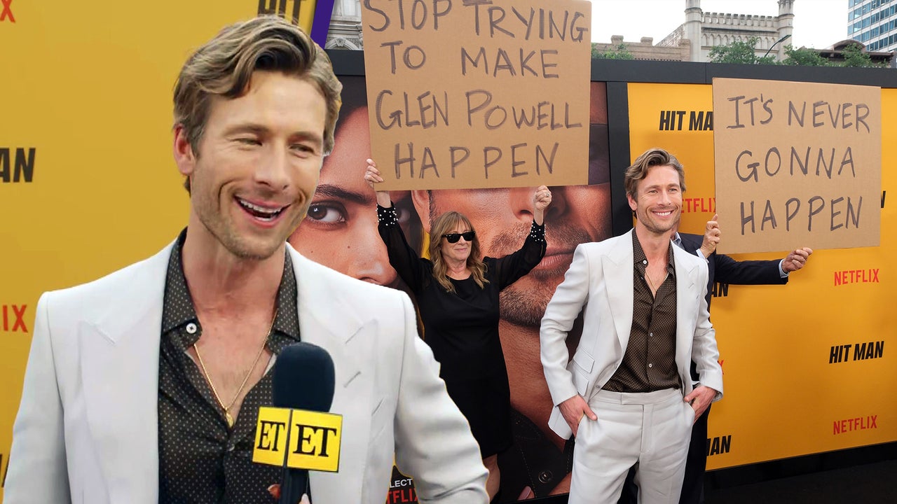 Glen Powell Reacts to His Parents Trolling Him on ‘Hit Man’ Red Carpet (Exclusive) [Video]