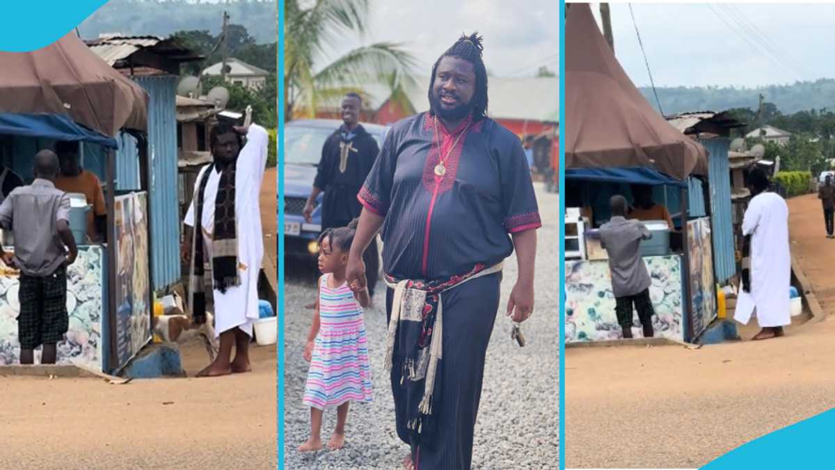 Ajagurajah: Ghanaian Spiritual Leader Spotted Buying Food By The Roadside Barefooted [Video]