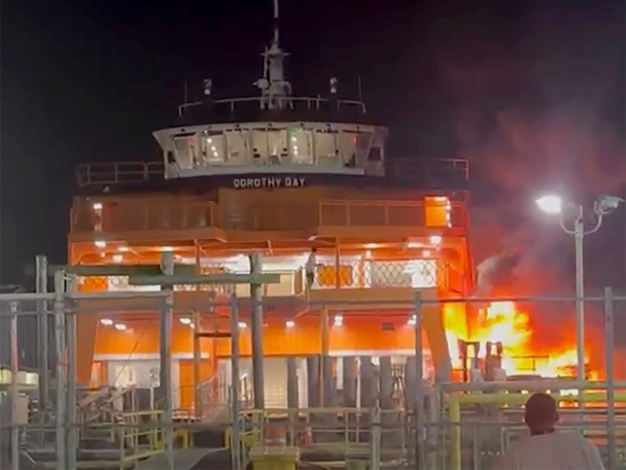 Shocking video shows dock fire dangerously close to Staten Island Ferry boat Dorothy Day