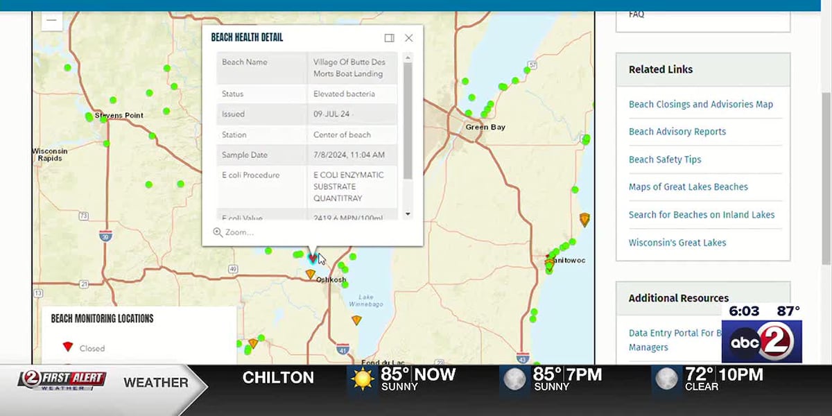 A few Northeast Wisconsin beaches are closed Friday due to high bacteria [Video]