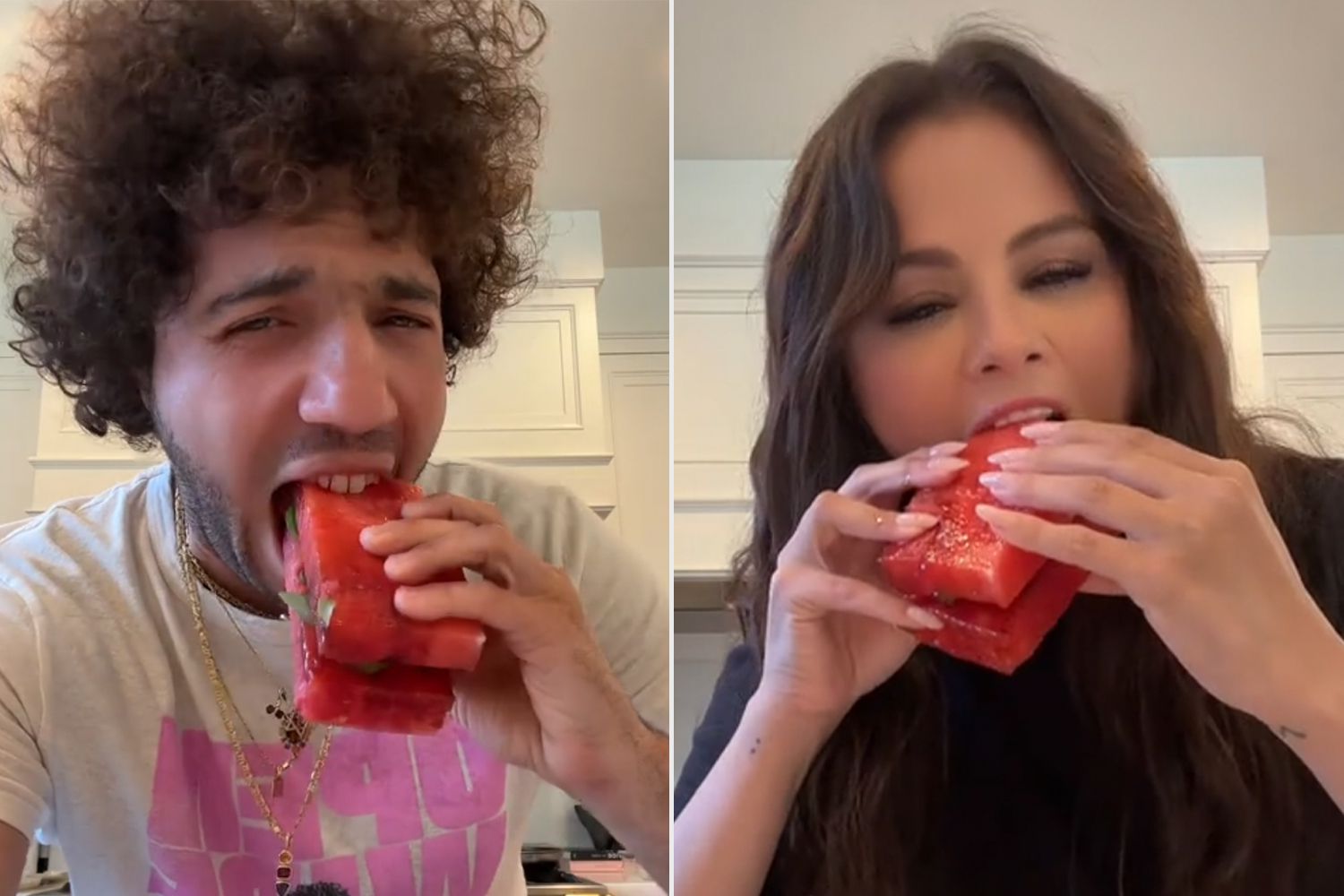 Selena Gomez and Benny Blanco Try a ‘Watermelon Sandwich’ [Video]