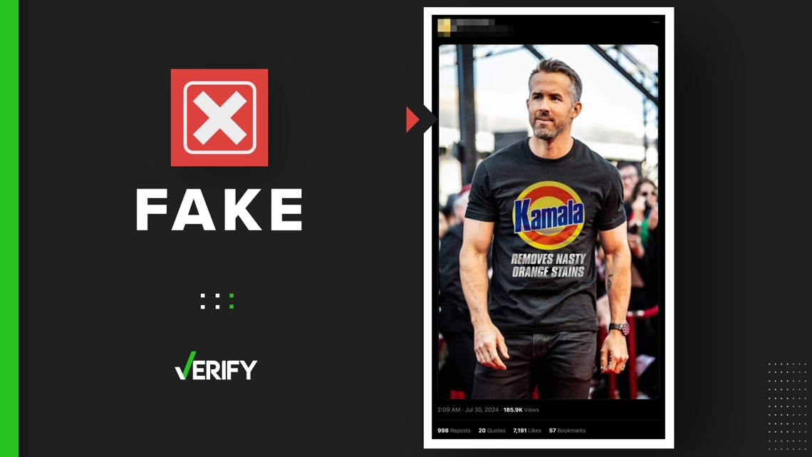 Image of Ryan Reynolds in Kamala Harris shirt is fake [Video]