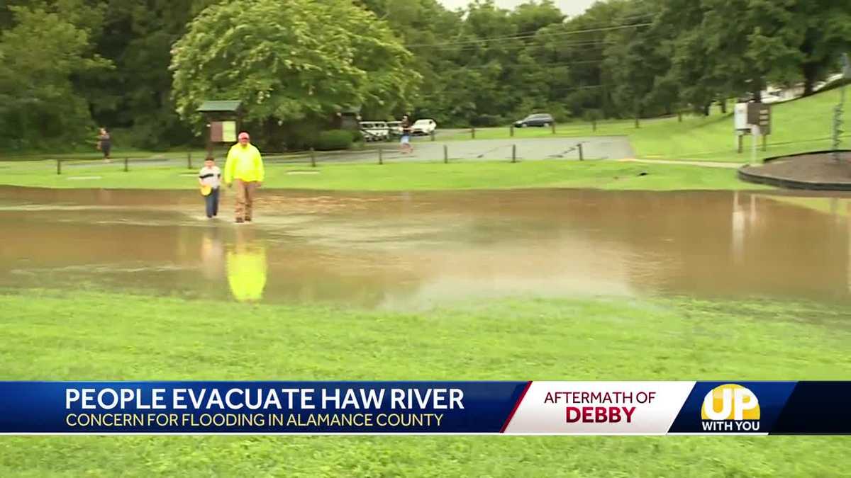 Haw River at moderate flood level; Flood warning issued [Video]