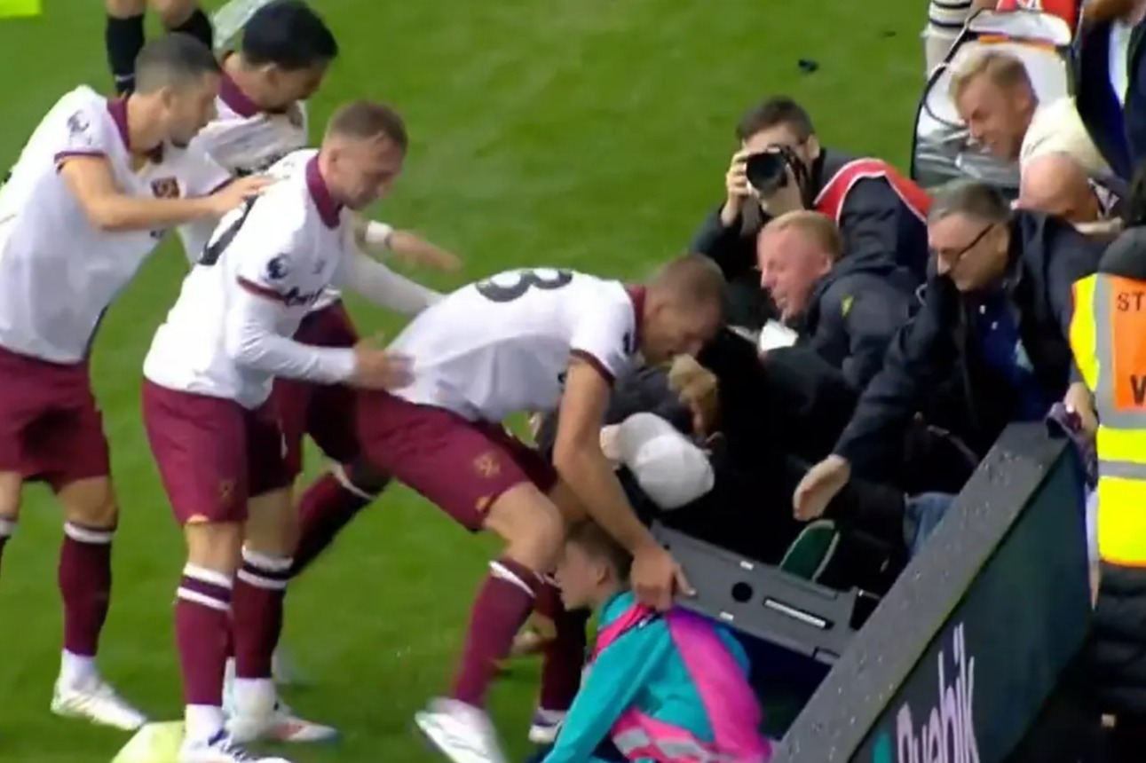 Tomas Soucek saves ball boy from being crushed by advertising hoardings during West Ham celebrations at Crystal Palace [Video]