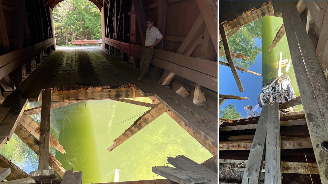 Historic covered bridge closed after truck falls through, creating gaping hole [Video]