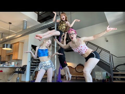 Our ENTIRE family on the pole tricks – can we all fit the same time?! [Video]