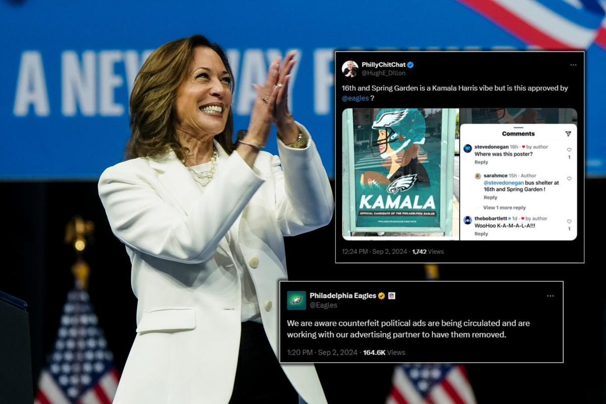 Eagles working to remove ‘counterfeit’ bus stop ads that endorse Kamala Harris [Video]