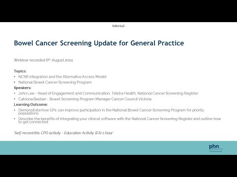 Bowel Cancer Screening Update for General Practice [Video]