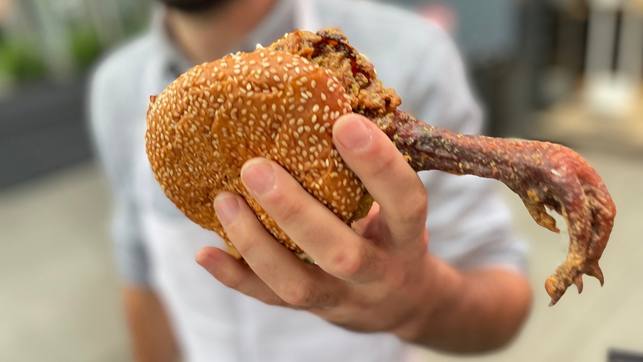 Broadway’s fried chicken sandwich with a claw attached grips social media [Video]