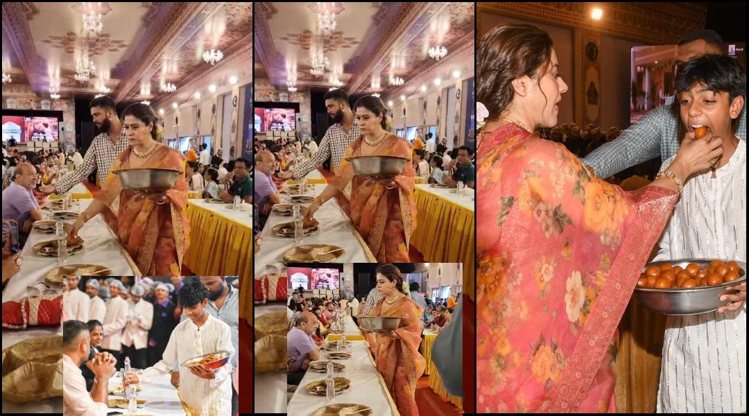 Kajol serves bhog to devotees along with son Yug, Nysa skips visiting Pandal; gets trolled [Video]