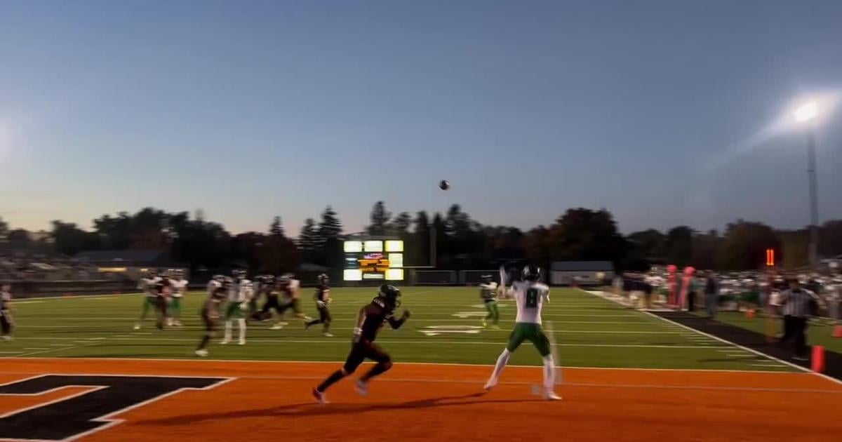 Kalispell Glacier quarterback Jackson Presley throws a touchdown pass to Cooper Pelc Thursday, Oct. 10 at Legends Stadium. [Video]