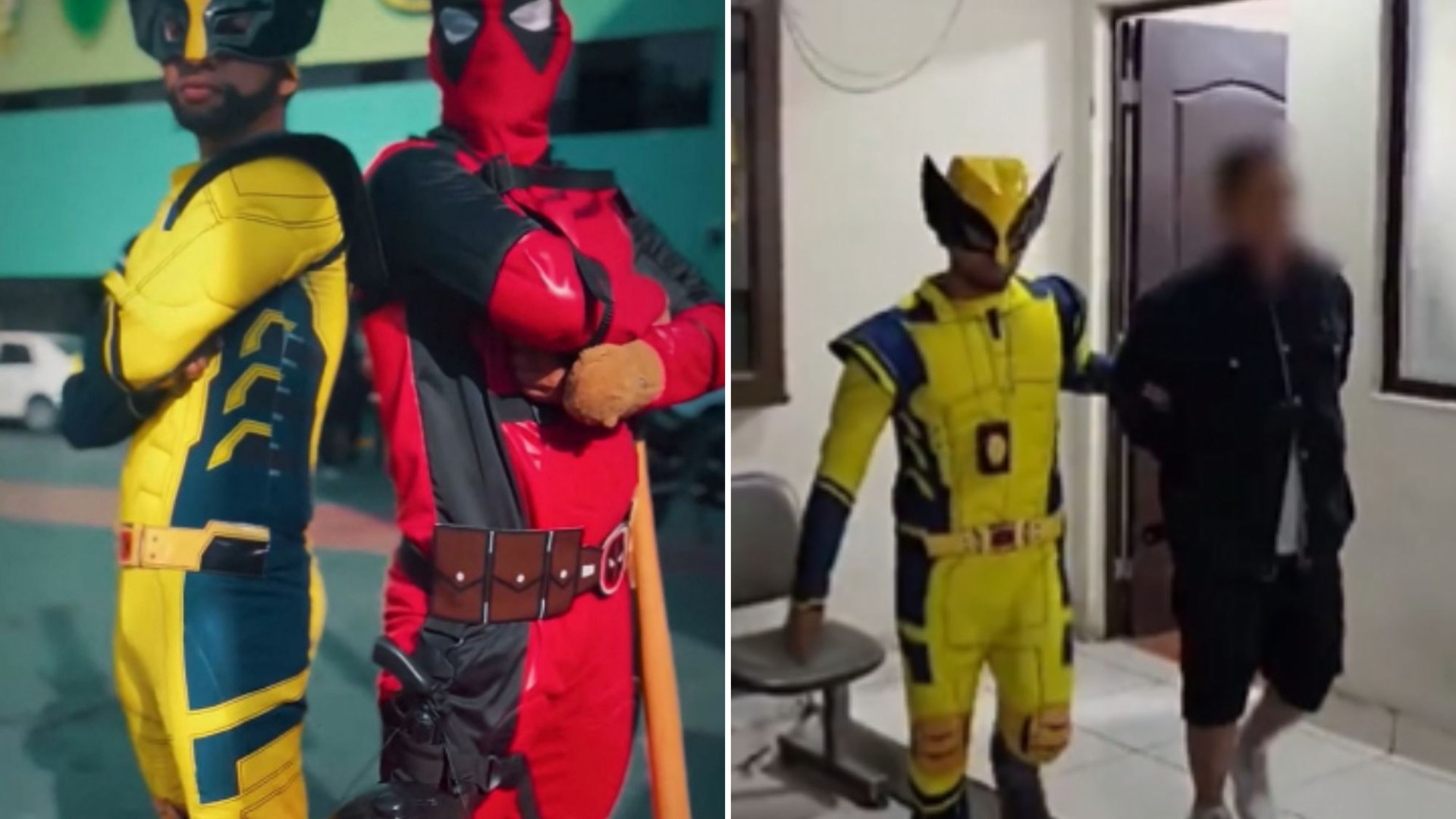 Bizarre moment cops dressed as Wolverine and Deadpool bust drug gang as they raid building & march suspects down street [Video]