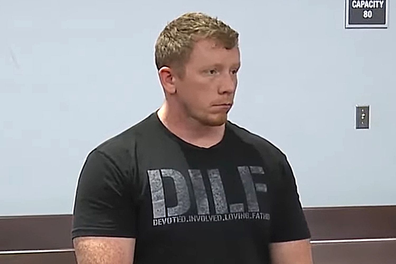 Ex-Police Officer Guilty of Child Sexual Imagery Appears in Court in ‘DILF’ T-Shirt [Video]