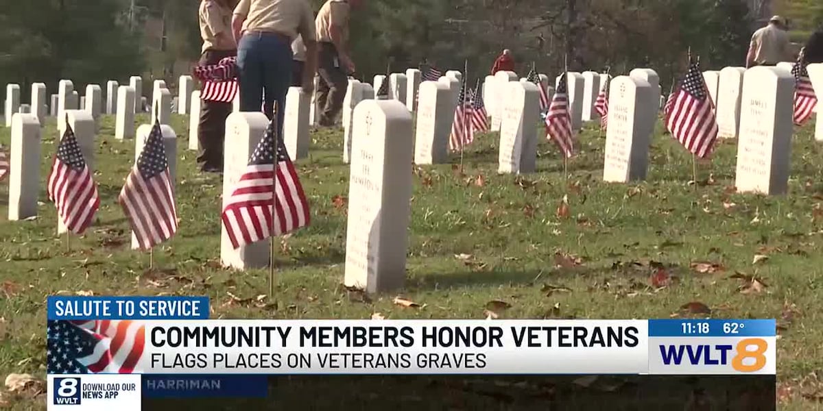 Scouts, community members lay flags on veterans graves to thank them for their service [Video]