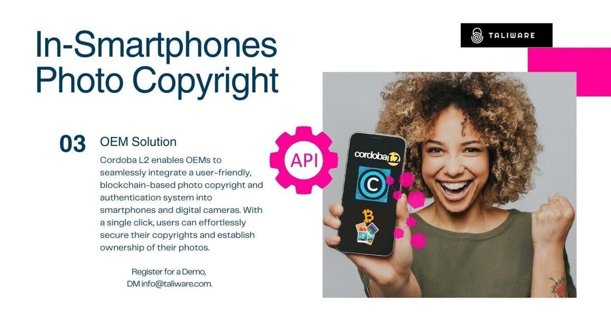 Taliware Releases Cordoba L2 Patented Cryptocopygraphy API – One-touch Authentication Instantly Converts Digital Images into Copyright Protected Digital Assets | PR Newswire [Video]