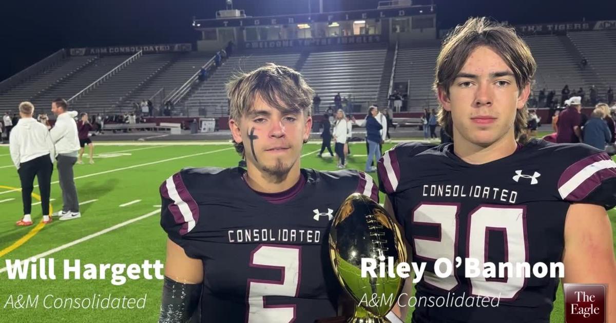 A&M Consolidateds Will Hargett and Riley OBannon talk after the bi-district win [Video]