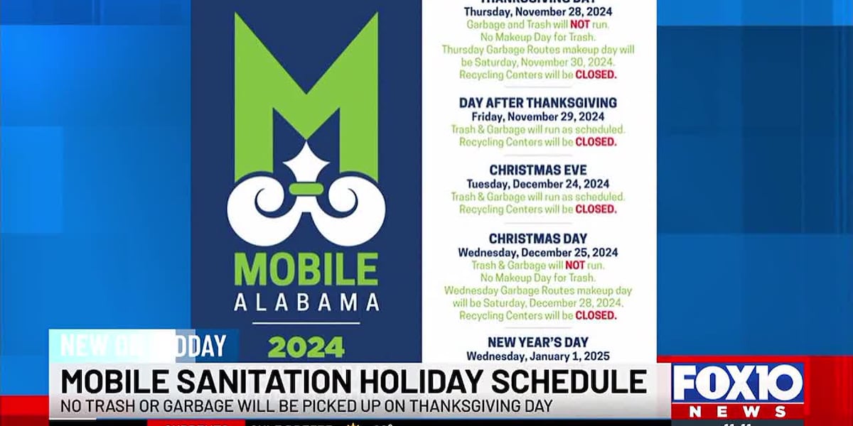 City of Mobile posts holiday trash and garbage pickup schedule [Video]