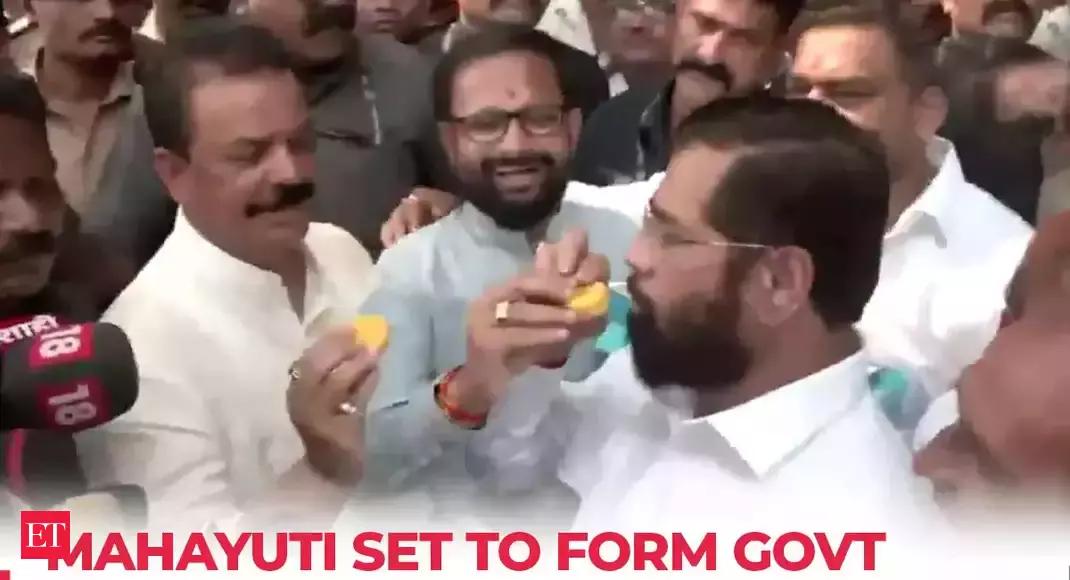 Maharashtra CM Eknath Shinde celebrates mega mandate with Shiv Sena workers - The Economic Times Video