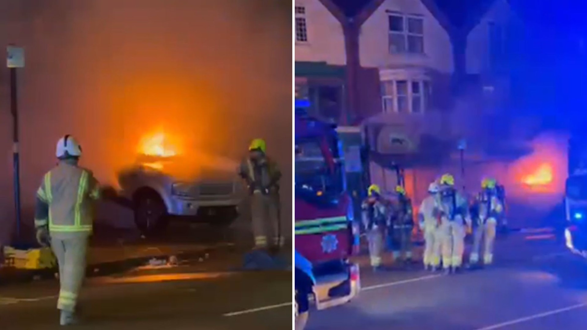 Moment huge blaze engulfs homes on residential street after car rammed into shop in horror ‘arson attack’ [Video]