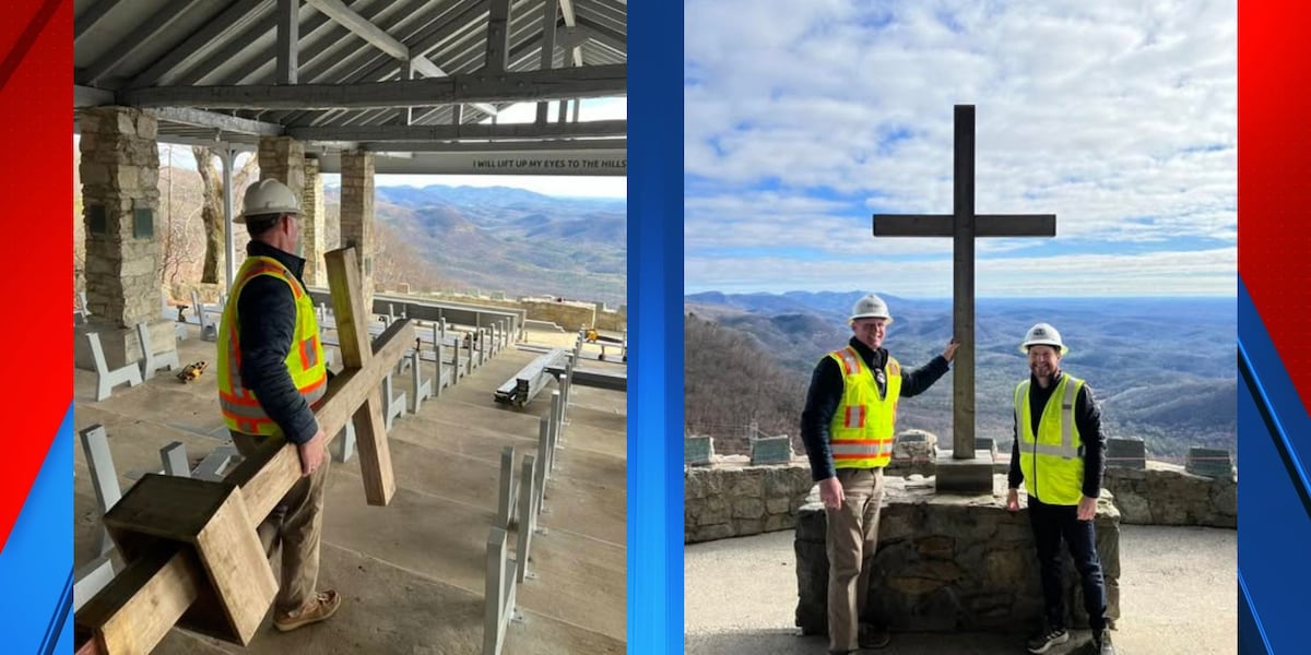 Workers re-install cross as construction nears completion at Pretty Place [Video]