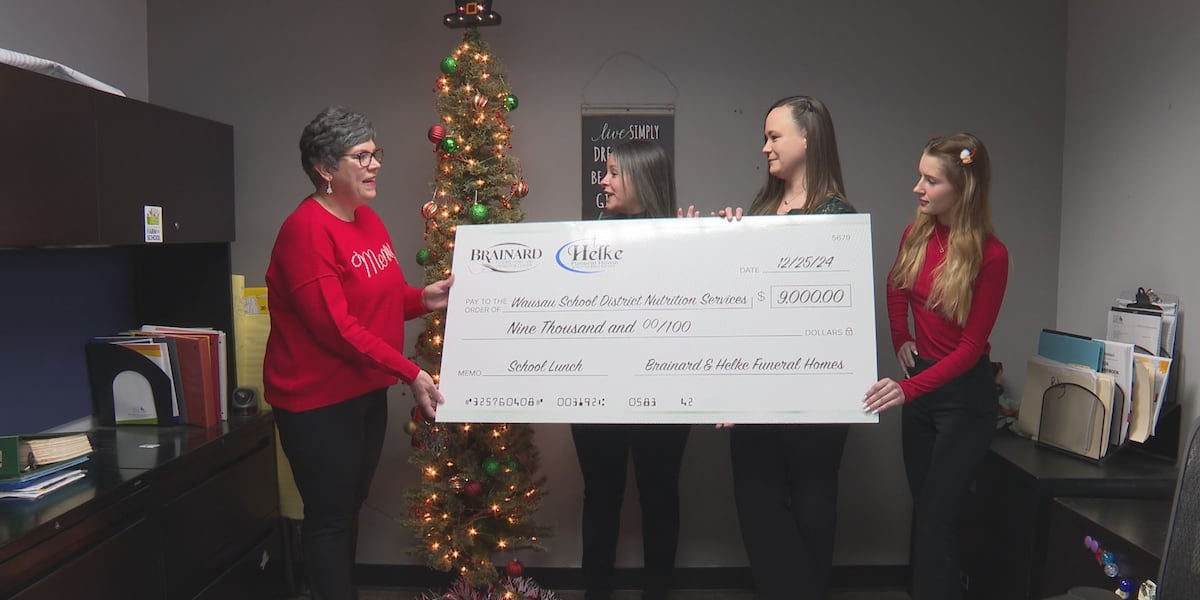 Local funeral homes present a donation to help Wausau School District meal debt [Video]