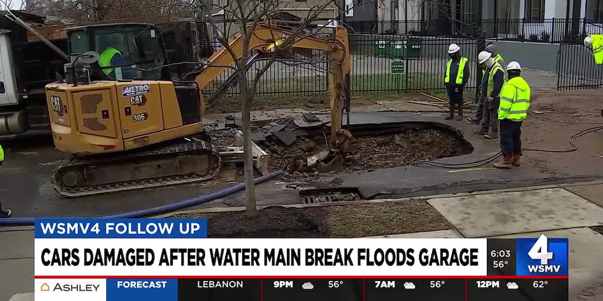 WSMV4 Follow Up: Cars damaged after water main break floods garage [Video]