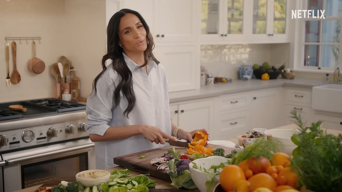 At home with Meghan.. just not HER home: Duchess rents 5m reality TV mansion a stone’s throw from her own Montecito mansion for new Netflix cookery show – kitted out with a 15,000 range, 600 pans and chopping boards a snip at 60 each! [Video]