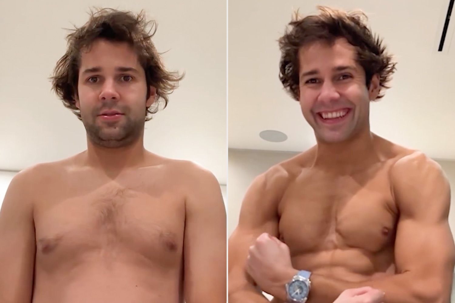 David Dobrik Sheds His Shirt to Show His Abs from Fitness Journey [Video]