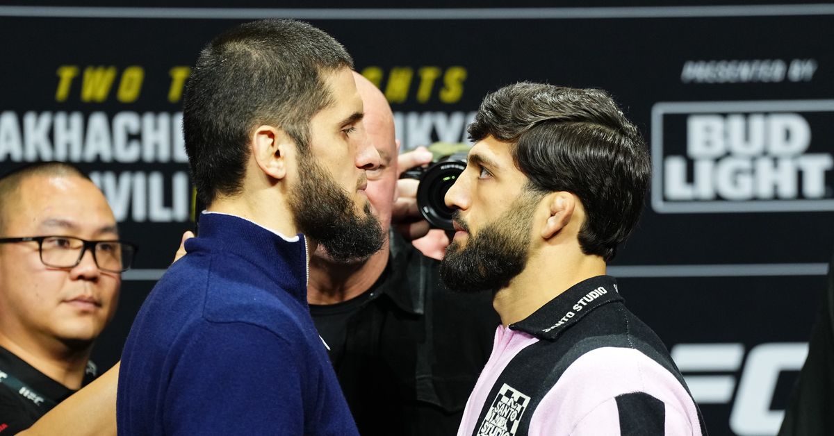 Watch Islam Makhachev, Arman Tsarukyan share intense faceoff ahead of UFC 311 [Video]