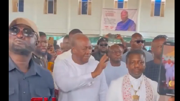 Watch as President Mahama visits Opambour’s church in Kumasi [Video]