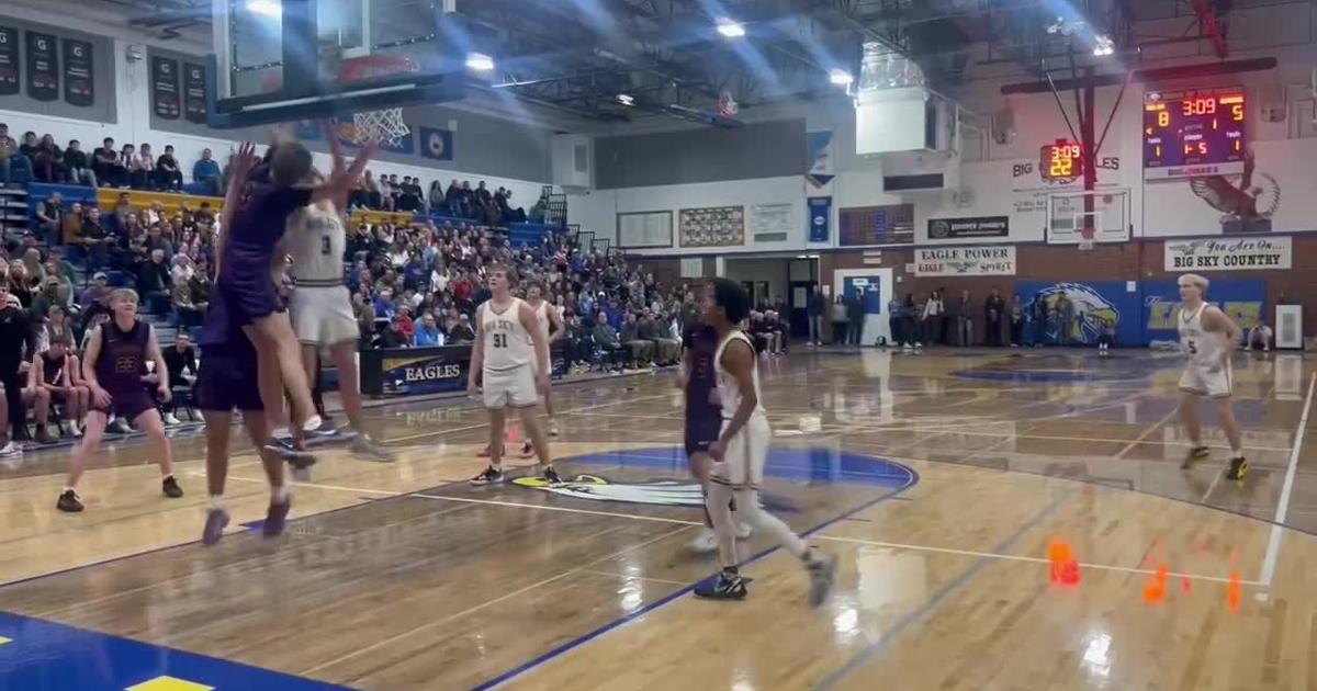 Missoula Sentinel junior Lincoln Rogers blocks a Big Sky shot attempt Tuesday, Jan. 7 2025 at Big Sky High in Missoula. [Video]